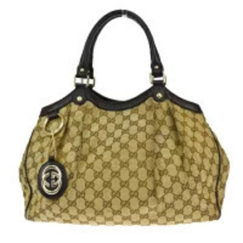 Gucci Handbag GG Brown canvas leather charm